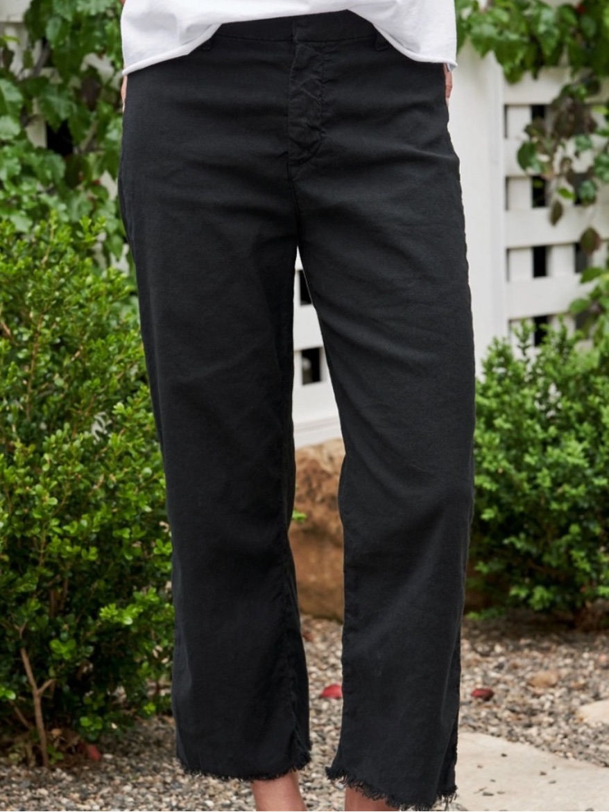 Frank & Eileen Kinsale Black Italian Power Linen Cropped Raw Hem Pants - Size 4